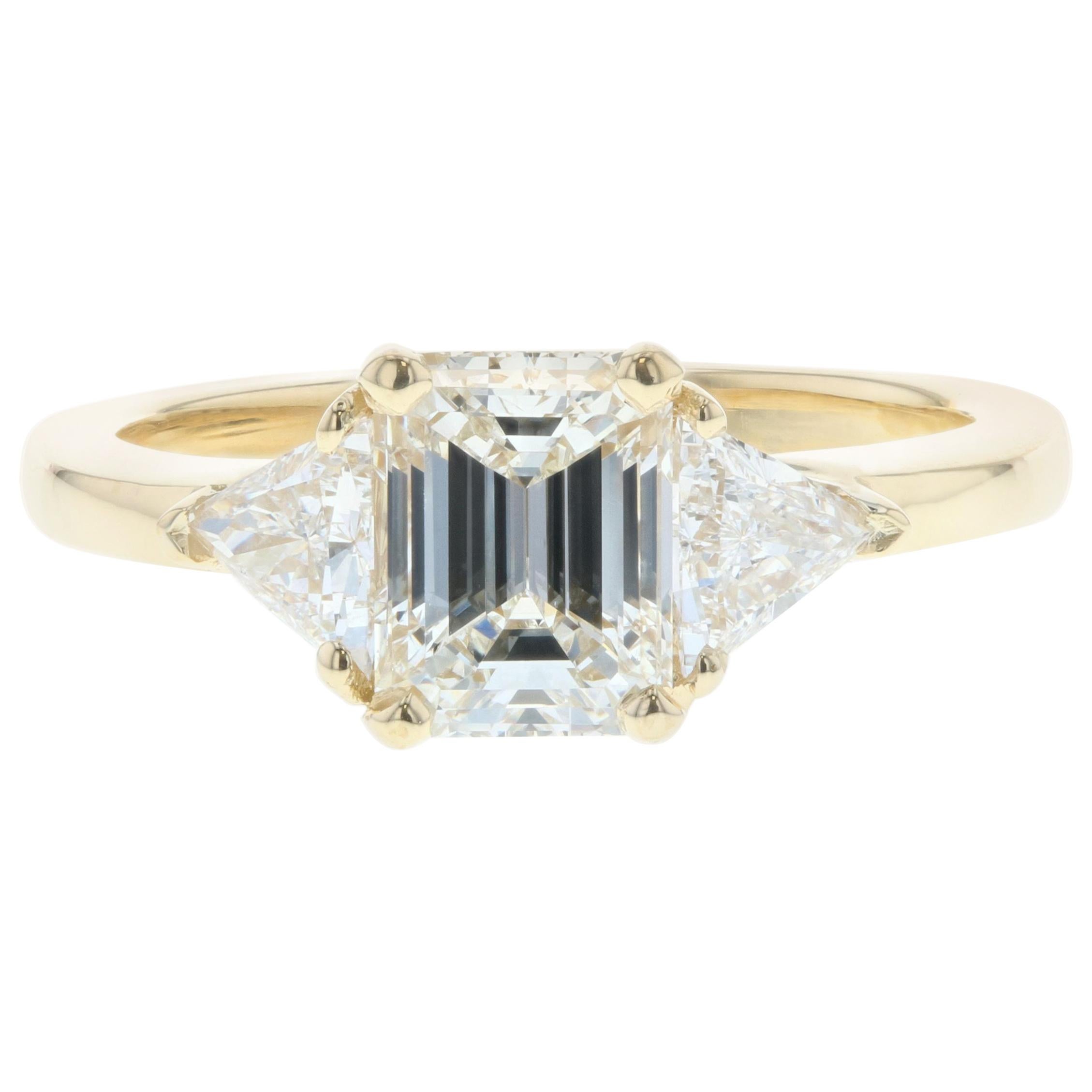 1 Carat Three-Stone Emerald Cut Diamond Engagement Ring 'GIA'