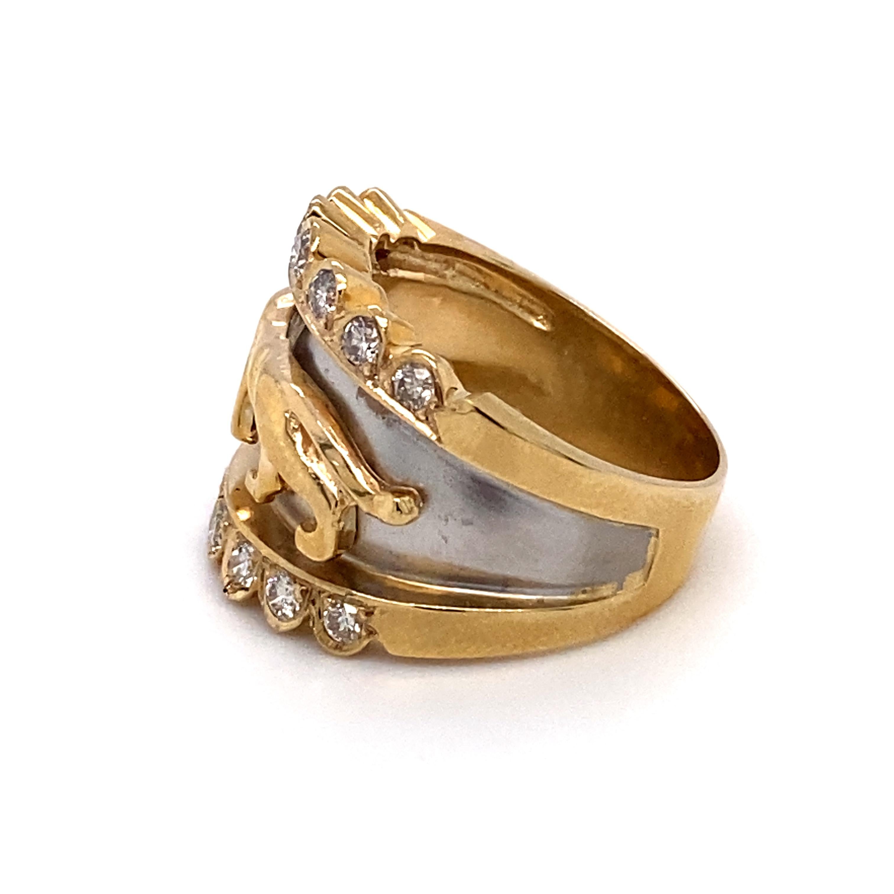 Rétro Bague panthère en or 14 carats bicolore avec diamants de 1 carat au total en vente