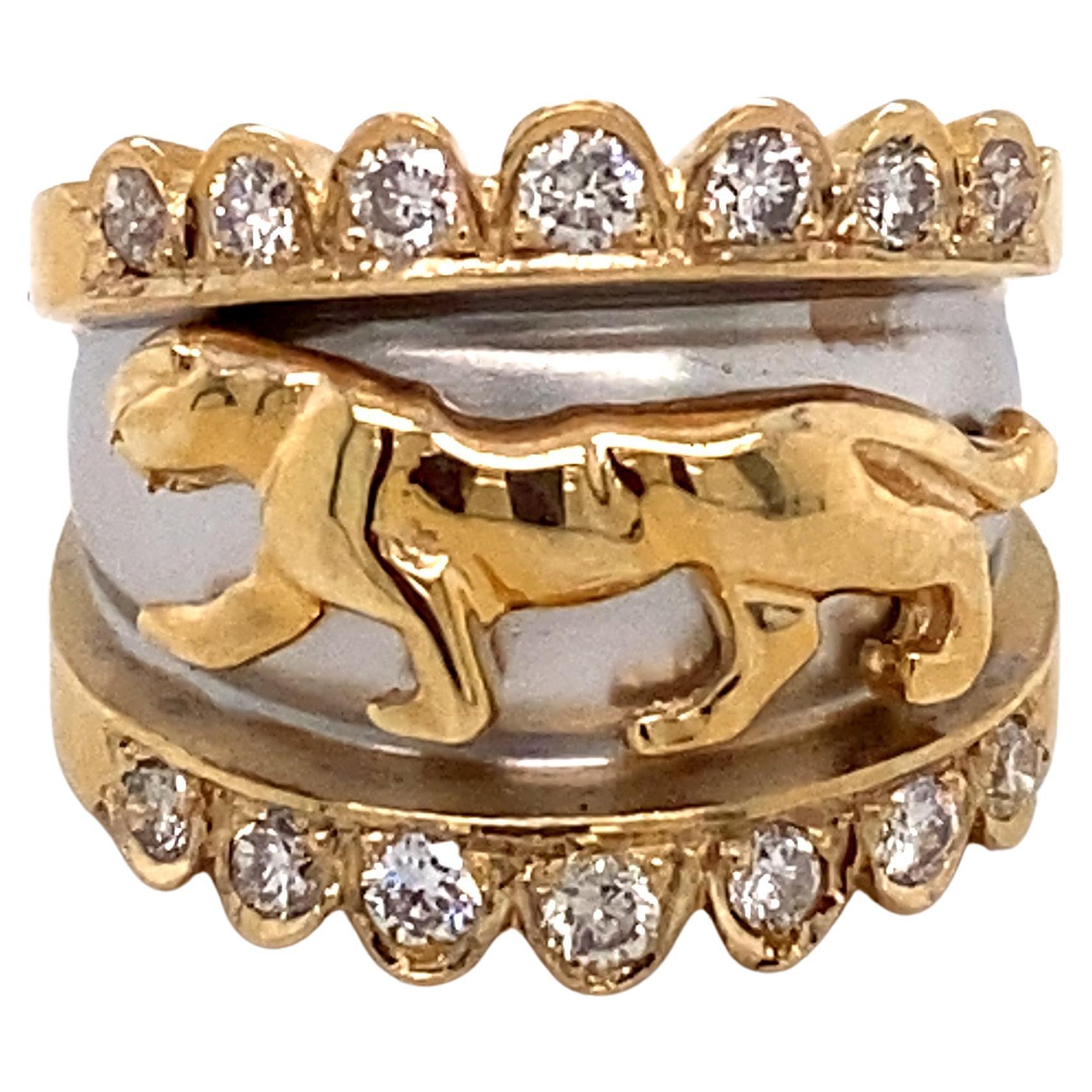 Bague panthère en or 14 carats bicolore avec diamants de 1 carat au total en vente