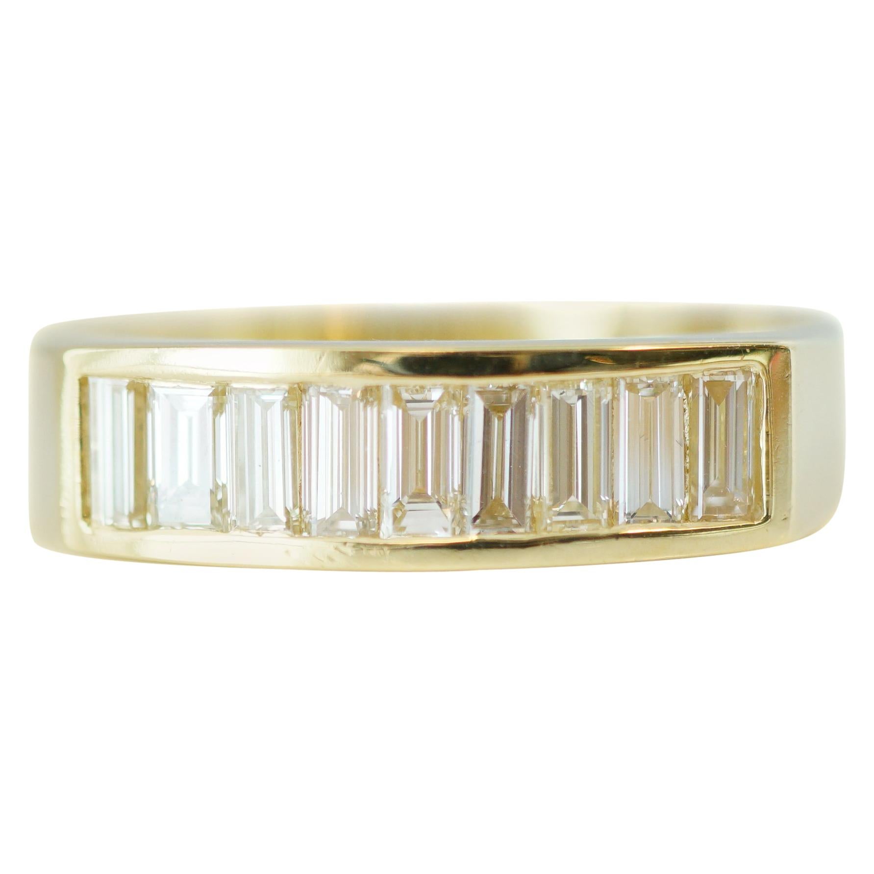 1 Carat Total Emerald Cut Diamond and 18 Karat Yellow Gold Band Ring