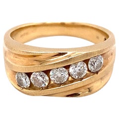 1 Carat Total Five Stone Diamond Mens Ring in 14 Karat Gold