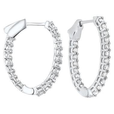 1 Carat Total Weight Diamond Inside-Outside Oval Hoops in 14 Karat White Gold			 For Sale