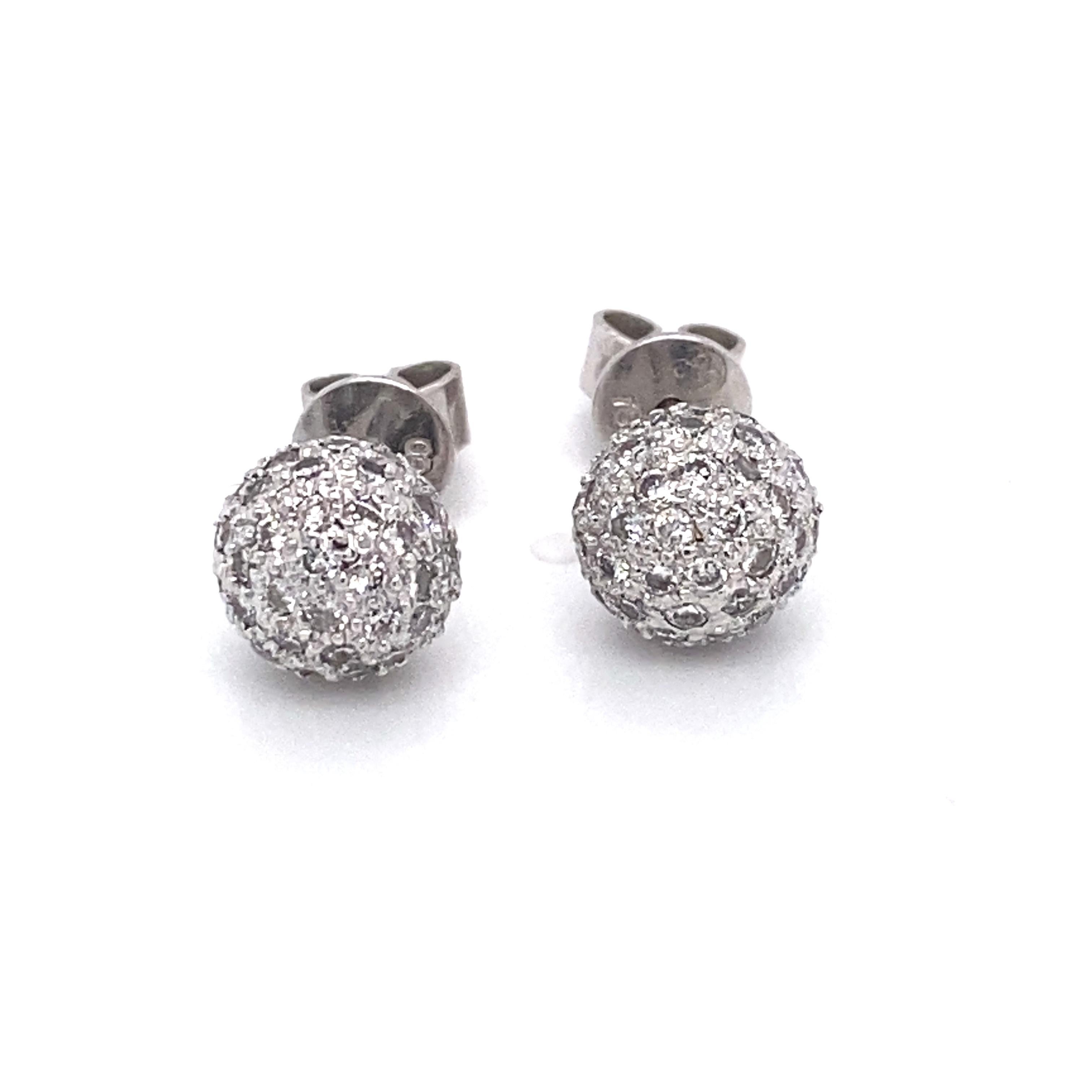 white gold button earrings
