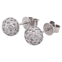 1 Carat Total Weight Pave Diamond Button Earrings in 18 Karat White Gold