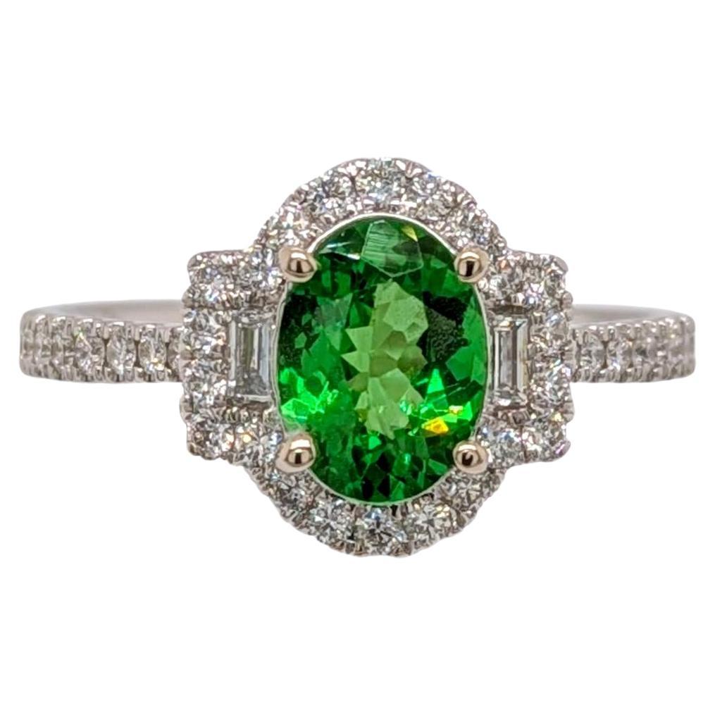 1 Carat Tsavorite Garnet Ring w Natural Diamonds in Solid 14K Gold  OV 8x6mm