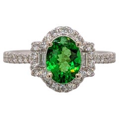 1 Carat Tsavorite Garnet Ring w Natural Diamonds in Solid 14K Gold  OV 8x6mm