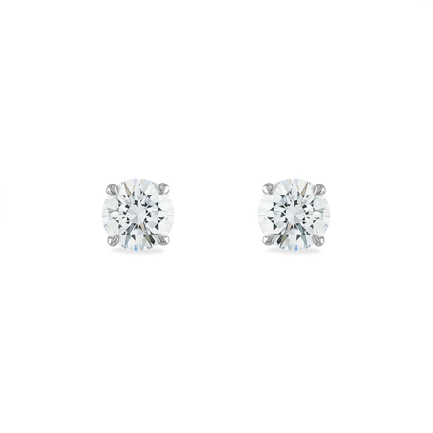 Contemporary 1 Carat, Diamond Stud Earrings, 14 Karat White Gold, GIA Certified, 3EX Diamonds For Sale