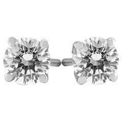 1 Carat TW AGS Certified Round Diamond Solitaire Stud Earrings in 14 Karat Gold