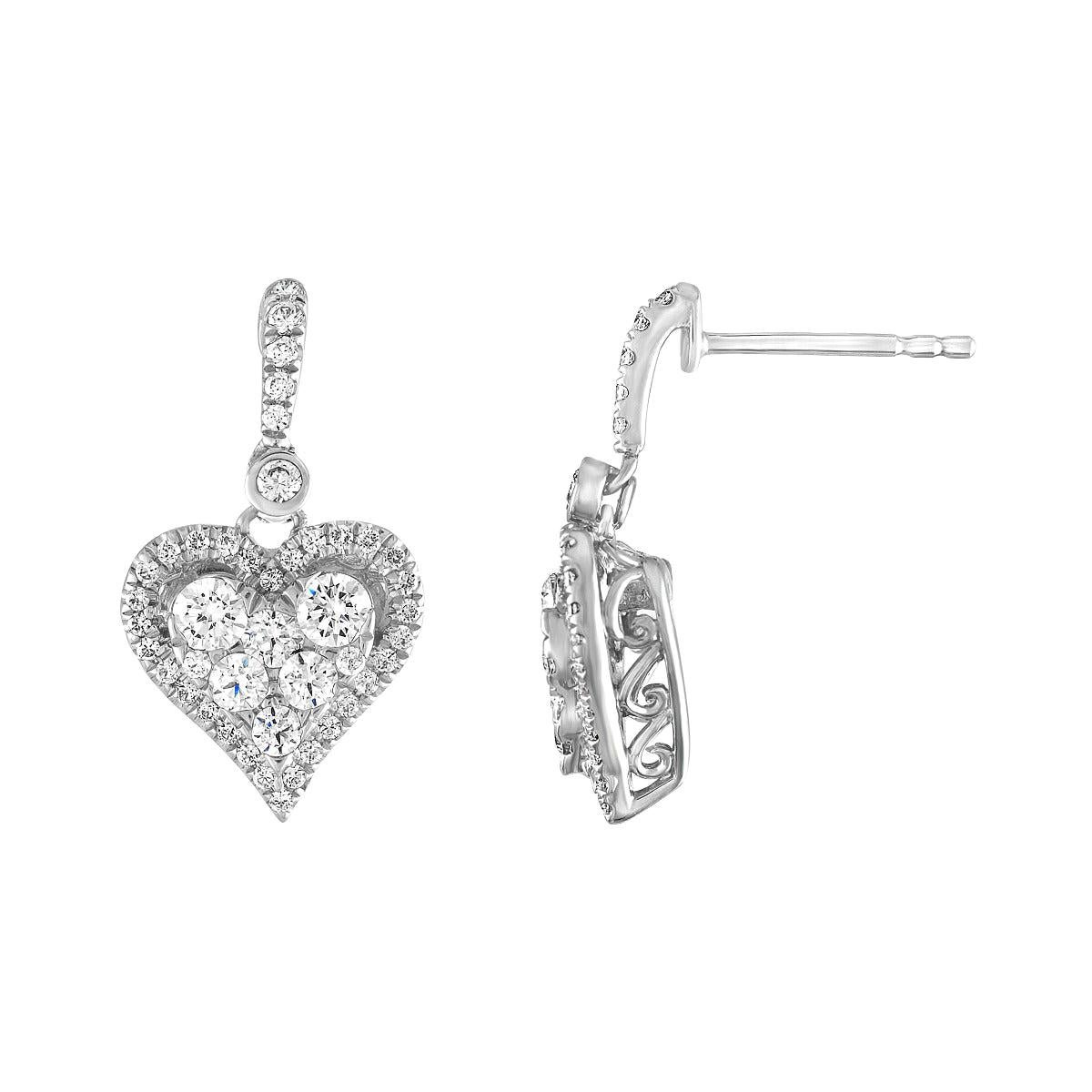 1 Carat TW Diamond Heart Earrings For Sale