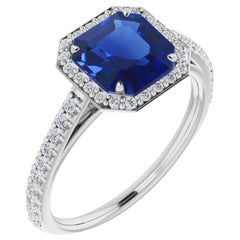 1.26 Carat Unheated Natural Burma Sapphire and Diamond Halo Platinum Ring