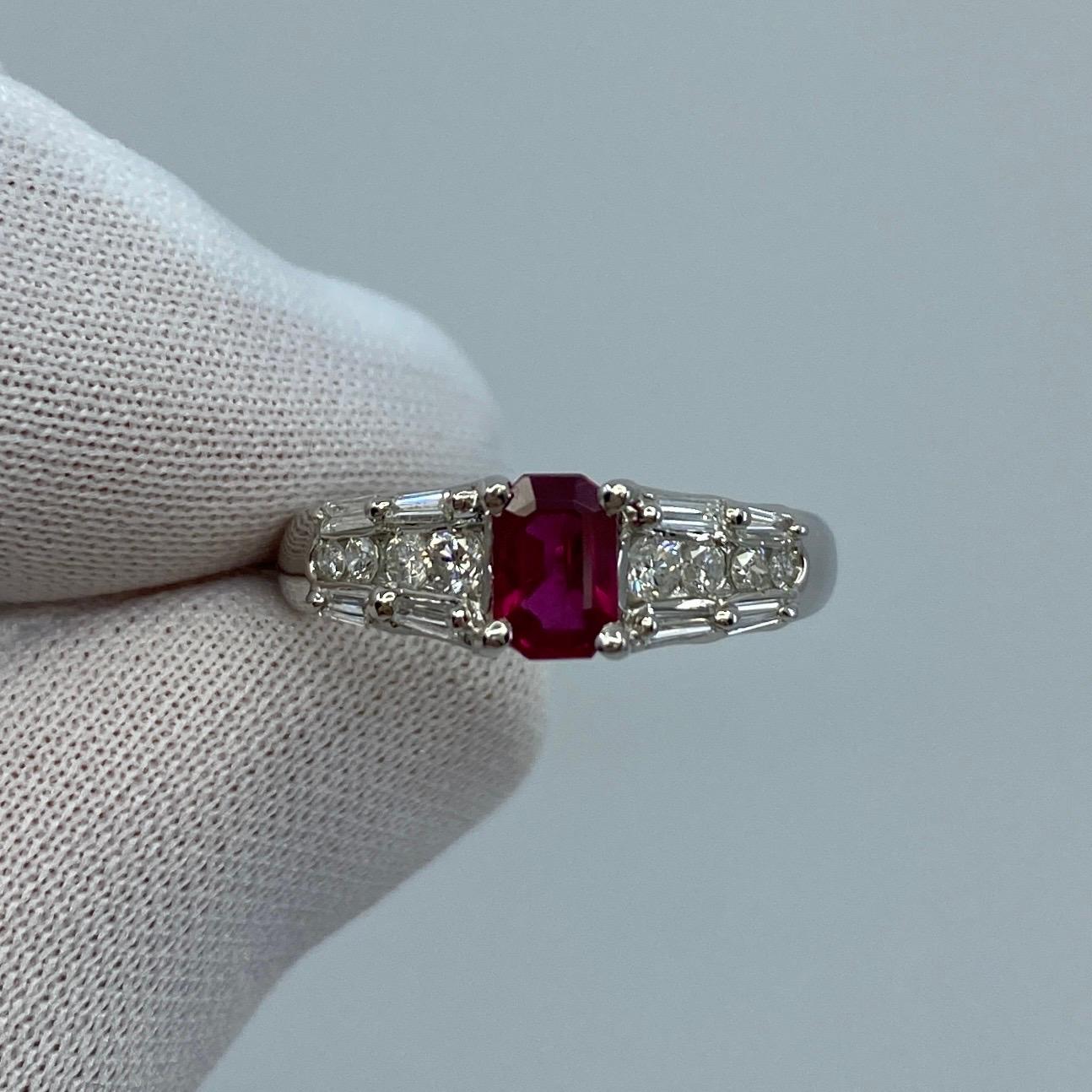 1 Carat Untreated Fine Deep Red Emerald Cut Ruby & Diamond Platinum Ring 8