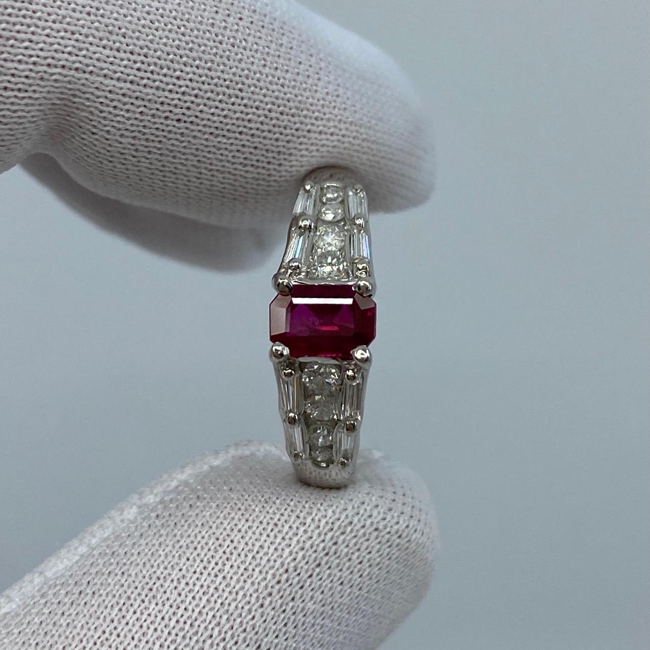 1 Carat Untreated Fine Deep Red Emerald Cut Ruby & Diamond Platinum Ring 9
