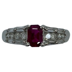 1 Carat Untreated Fine Deep Red Emerald Cut Ruby & Diamond Platinum Ring