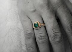 18k Gold Emerald Diamond Sapphire Engagement Ring by Alexander Leyser