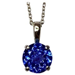 1 Carat Vivid Violet Blue Tanzanite Platinum Solitaire Round Pendant Necklace