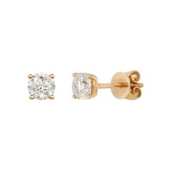 1 Carat VVS 1 Diamond Fabulous Yellow Gold Stud Earrings
