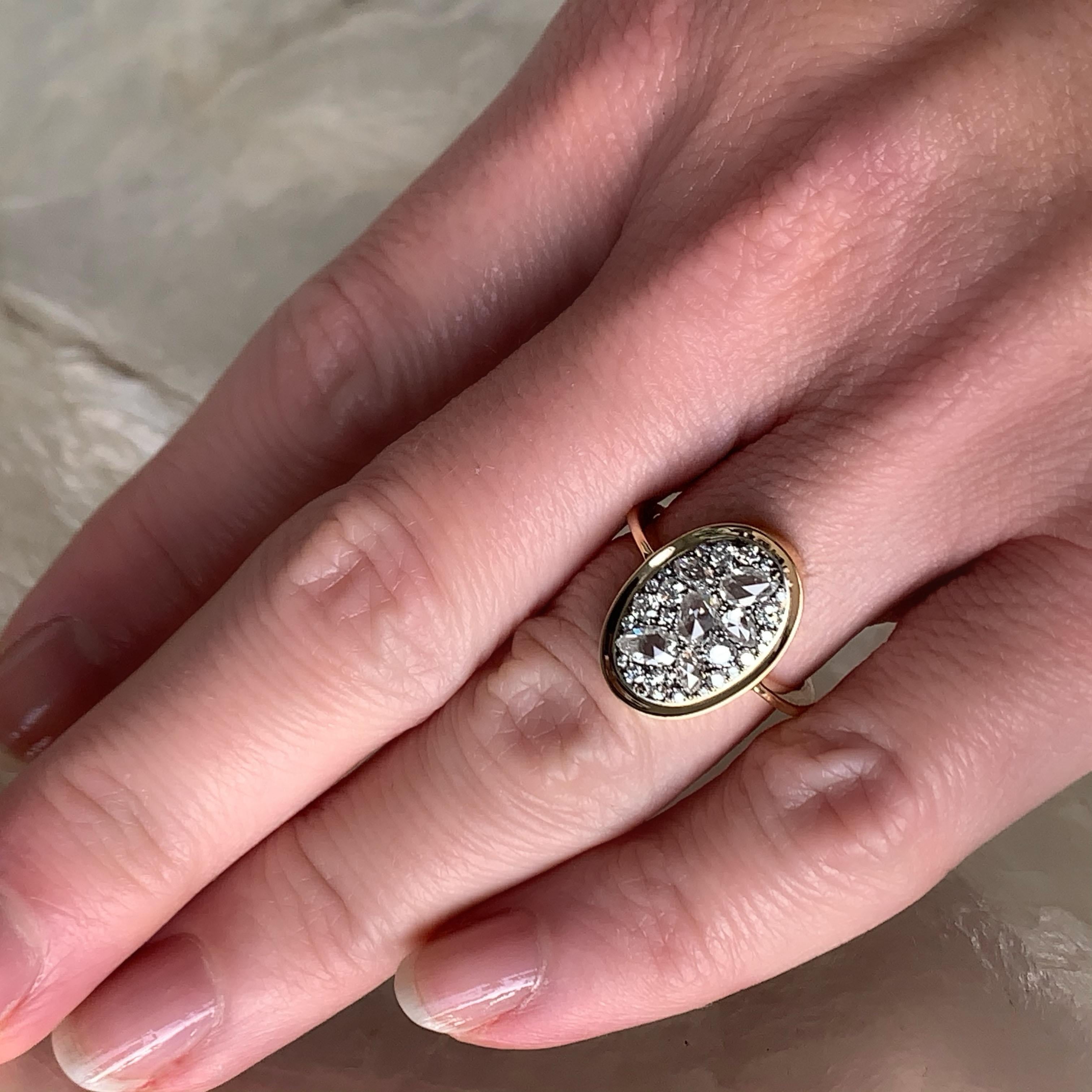 1 Carat White GHVS Rose-Cut and DEGVVS Brilliant-Cut Diamond Pave Ring 4
