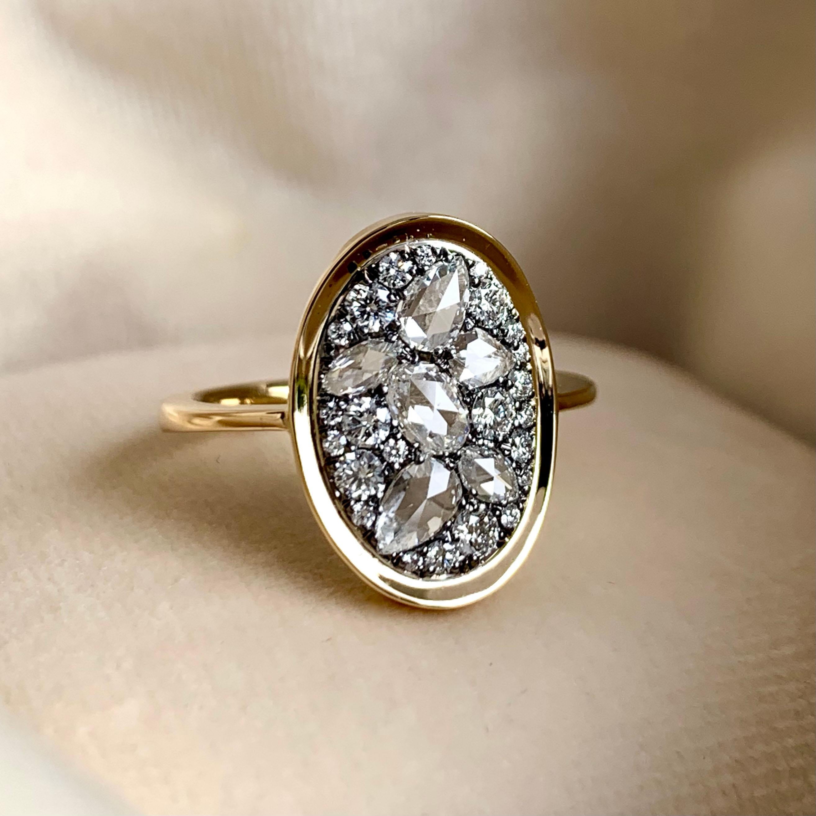 Women's 1 Carat White GHVS Rose-Cut and DEGVVS Brilliant-Cut Diamond Pave Ring