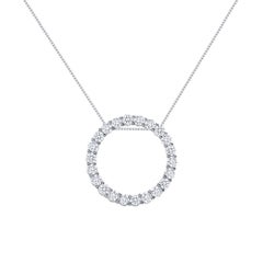 Collier pendentif circulaire en or blanc 14 pouces avec diamants de 1 carat