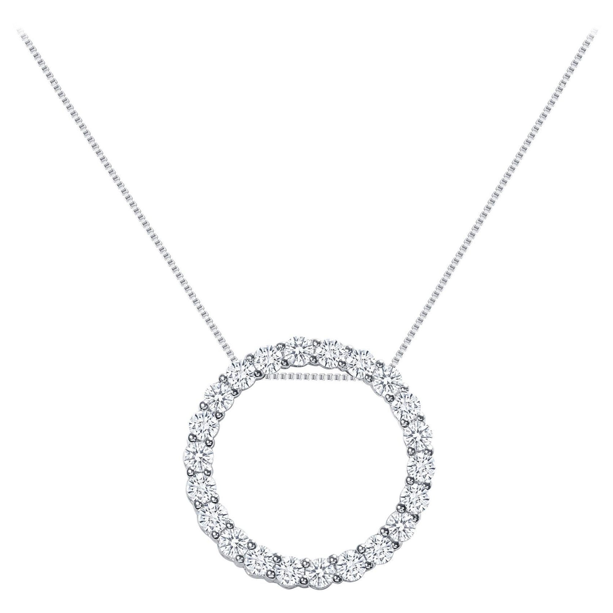 1 Karat Weißgold Diamant-Halskette mit Kreis-Anhänger