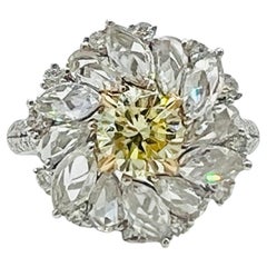 1 Carat Yellow and White Diamond Flower Ring in 18K Yellow Gold & Platinum