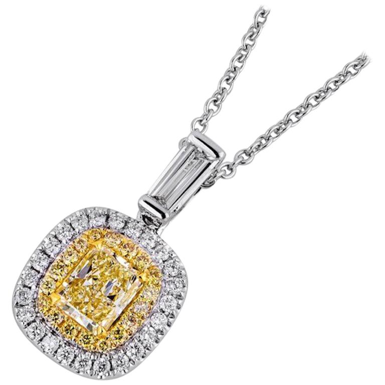 1 Carat Yellow Diamond Necklace For Sale