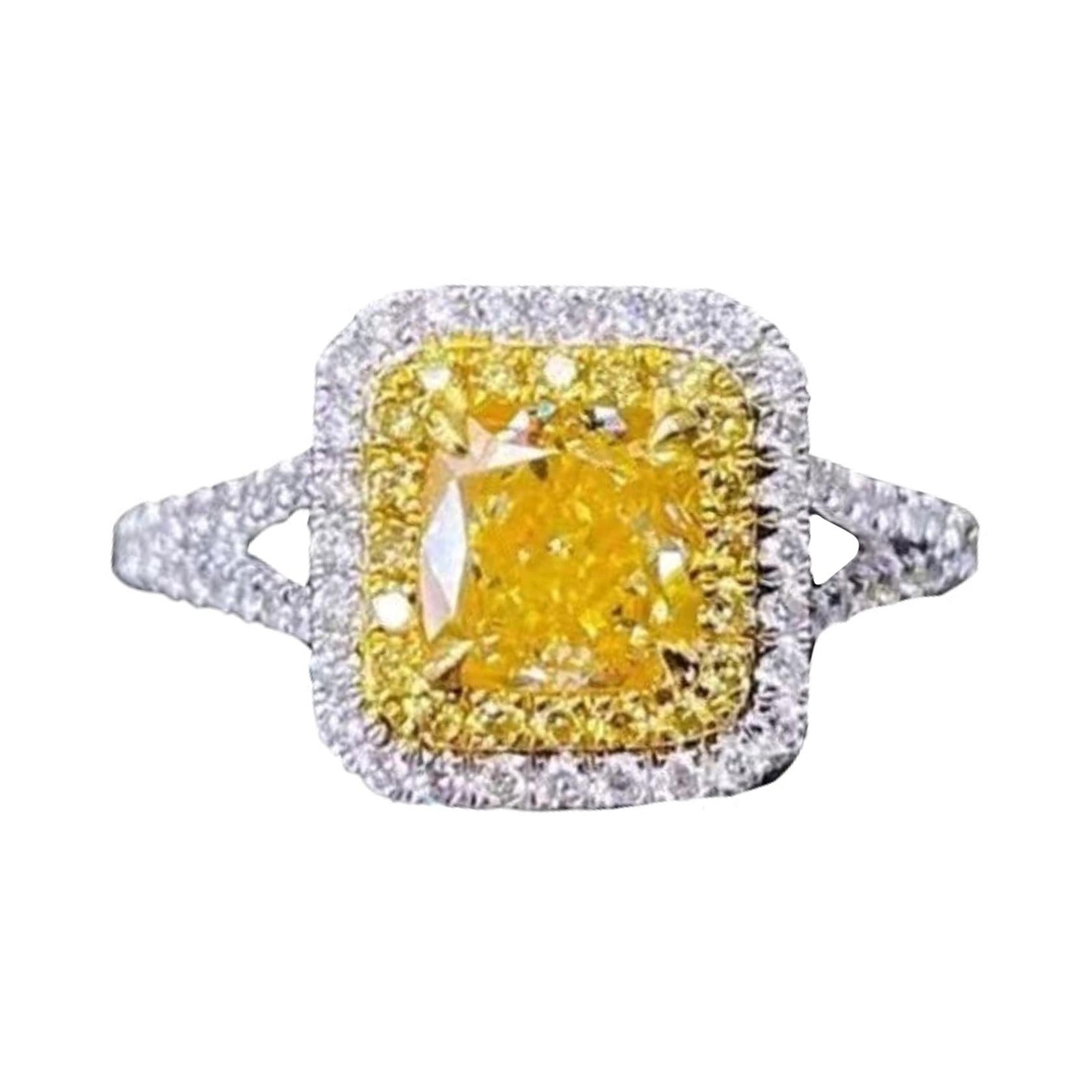 1 Carat Yellow Diamond Ring 18 Karat White Gold For Sale
