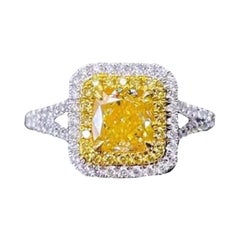 1 Carat Yellow Diamond Ring 18 Karat White Gold
