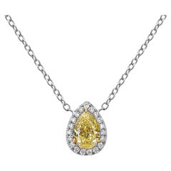 1 Carat Yellow Pear Shape Diamond Halo Necklace