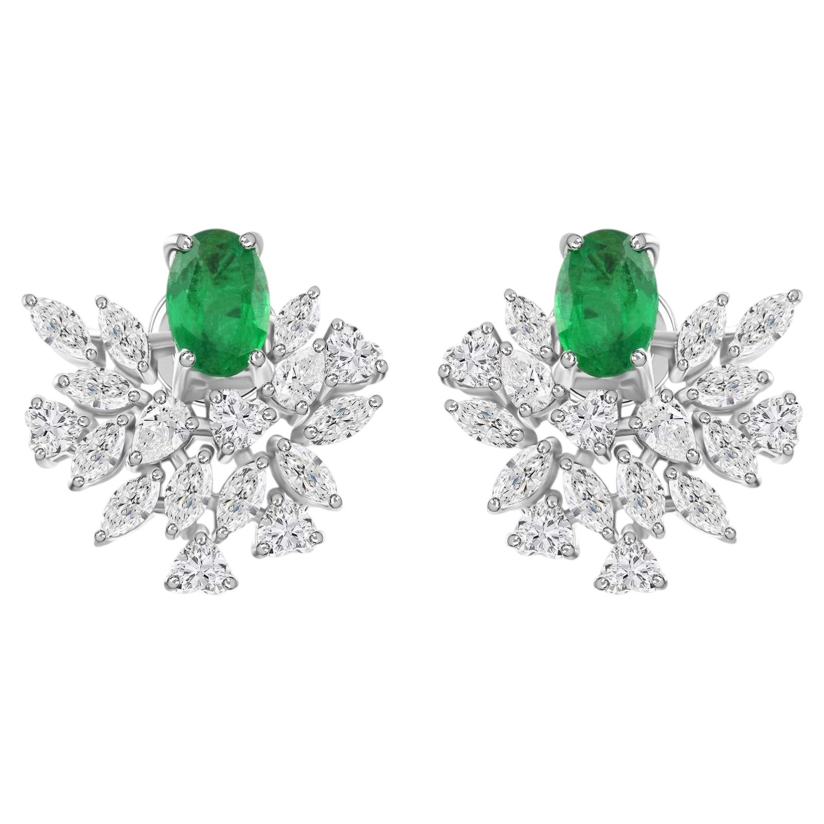 Pendientes de esmeralda de Zambia de 1,35 quilates y diamantes SI/H Oro blanco de 18 quilates