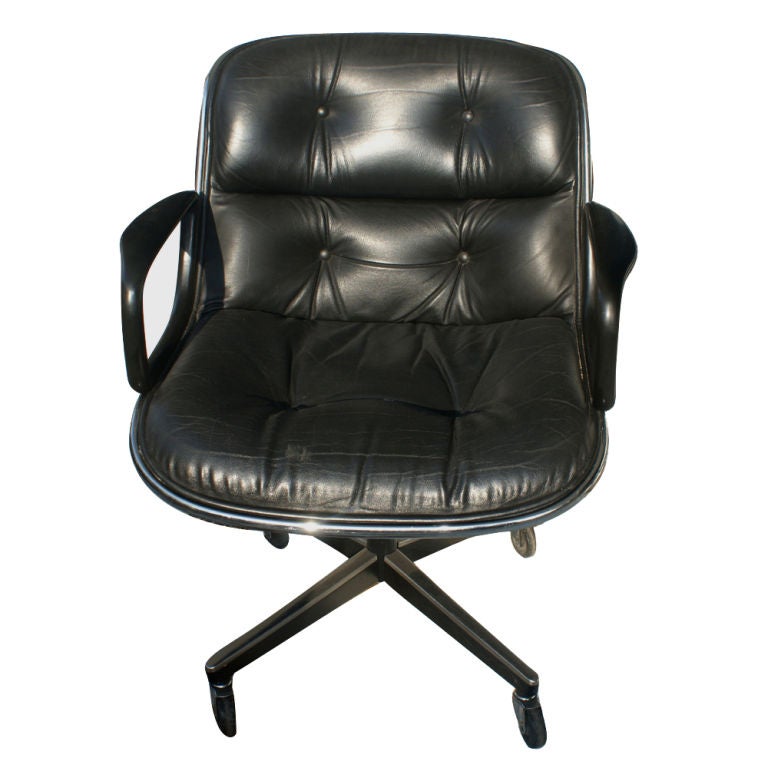 Mid-Century Modern 1 Charles Pollock for Knoll Black Leather Armchair