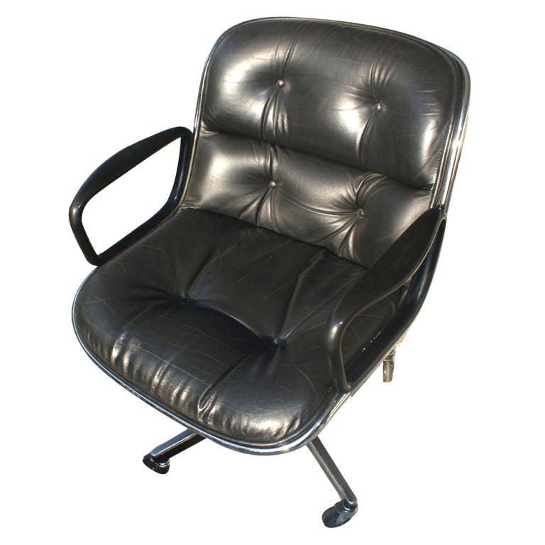 American 1 Charles Pollock for Knoll Black Leather Armchair