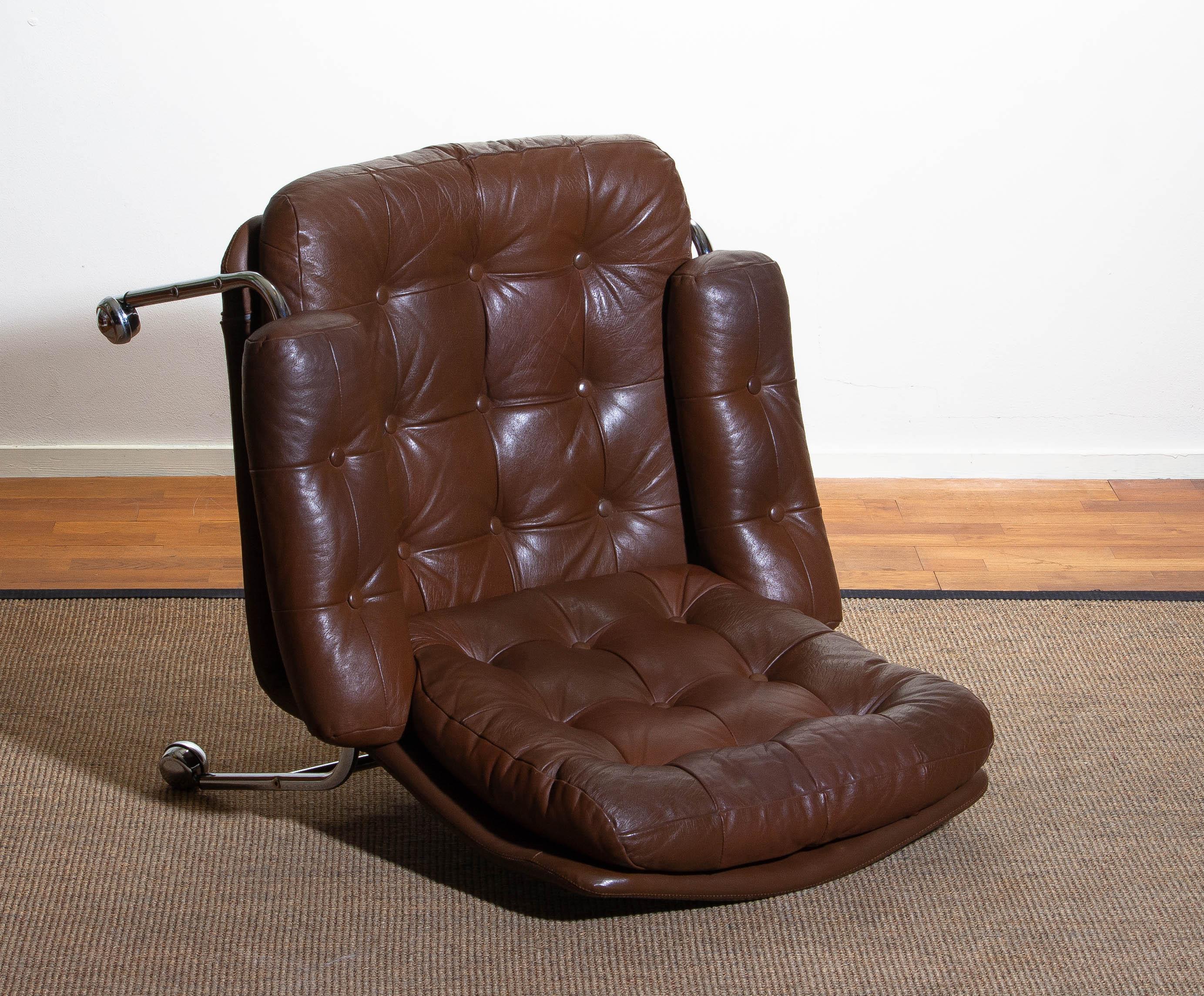 1 Chrome and Brown Leather Easy / Lounge Chair by Scapa Rydaholm, Sweden, 1970s 5