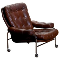 1 Chrome and Brown Leather Easy / Lounge Chair by Scapa Rydaholm, Sweden, 1970s