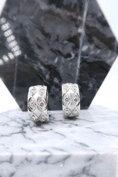 Diamond Quilted Rhombus 18 Karat White Gold Hoops