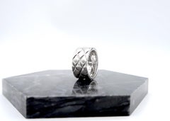 Wide Quilted Brushed 18 Karat White Gold Band Ring