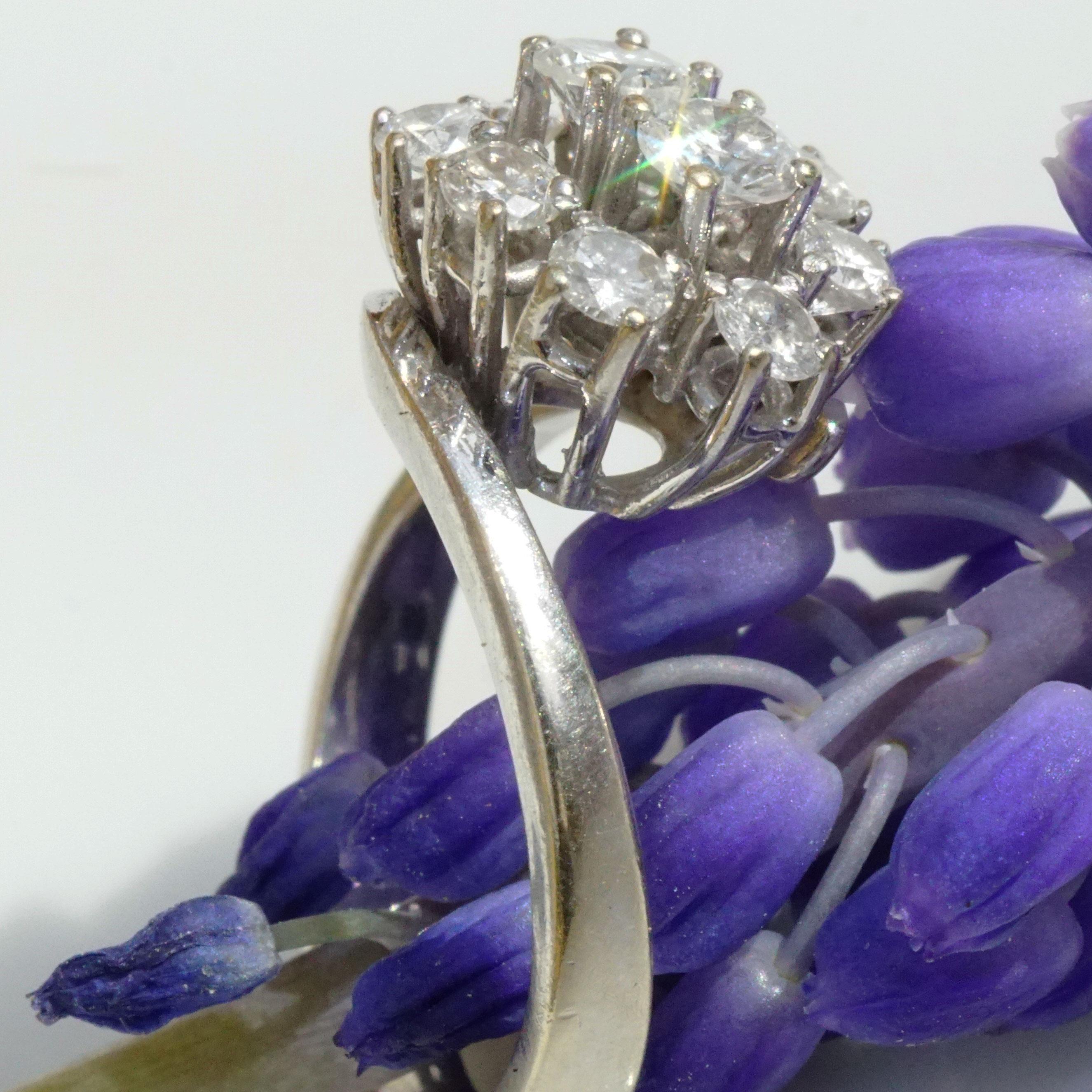 Brillant Ring Diamanten 1 ct was für ein charmanter Stil 10 Vollschliff Diamanten W / SI  im Angebot 4