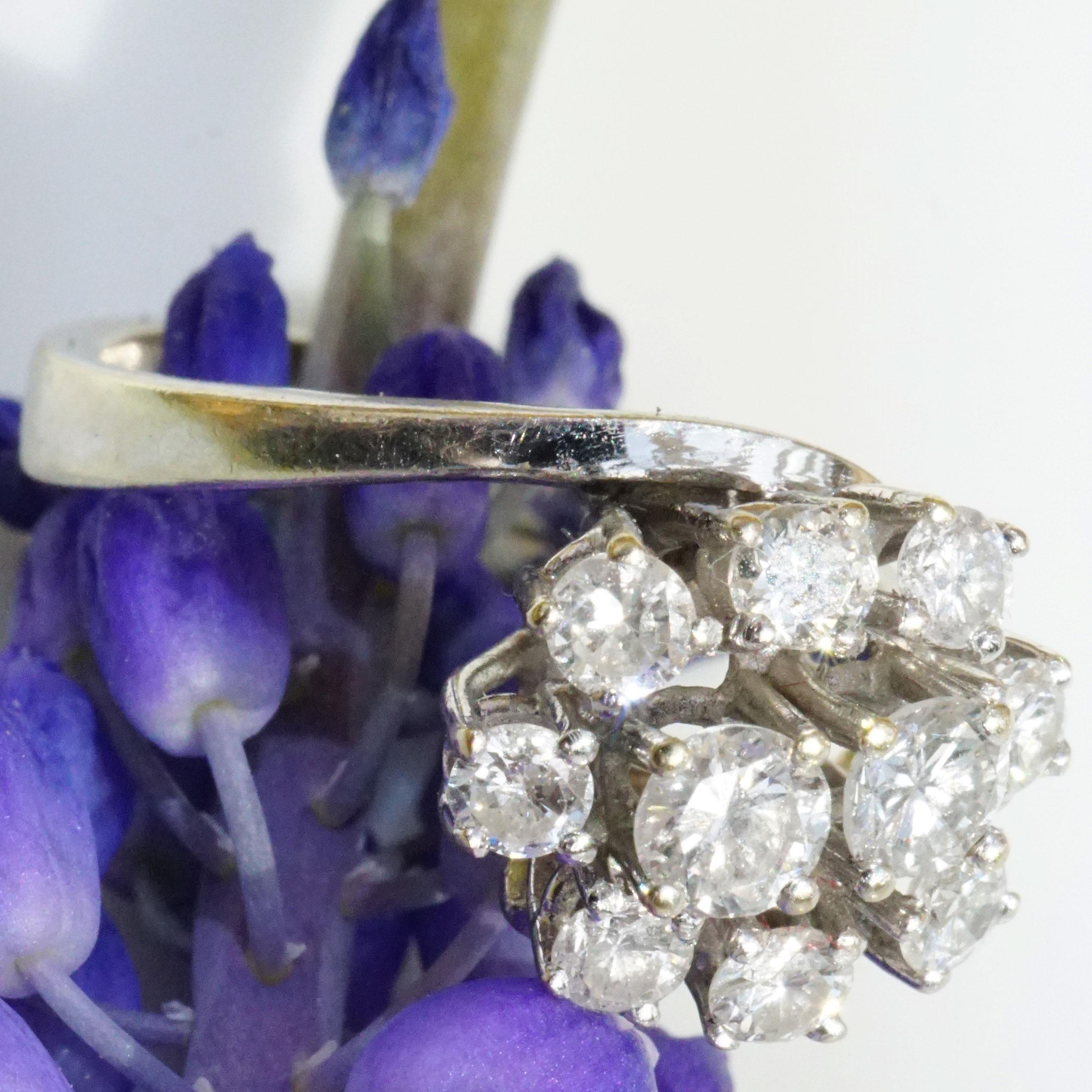 Brillant Ring Diamanten 1 ct was für ein charmanter Stil 10 Vollschliff Diamanten W / SI  im Angebot 5