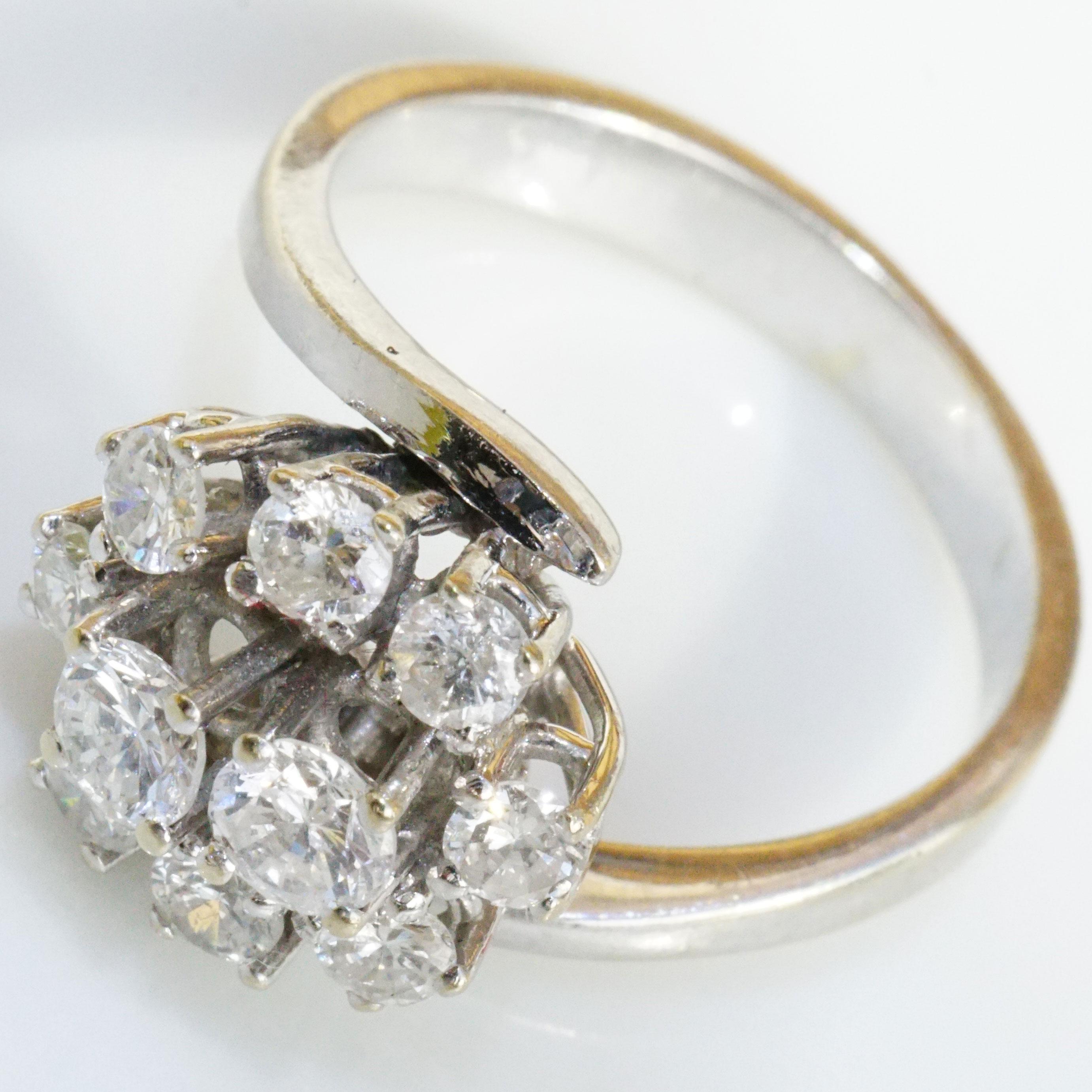 Brillant Ring Diamanten 1 ct was für ein charmanter Stil 10 Vollschliff Diamanten W / SI  im Angebot 6