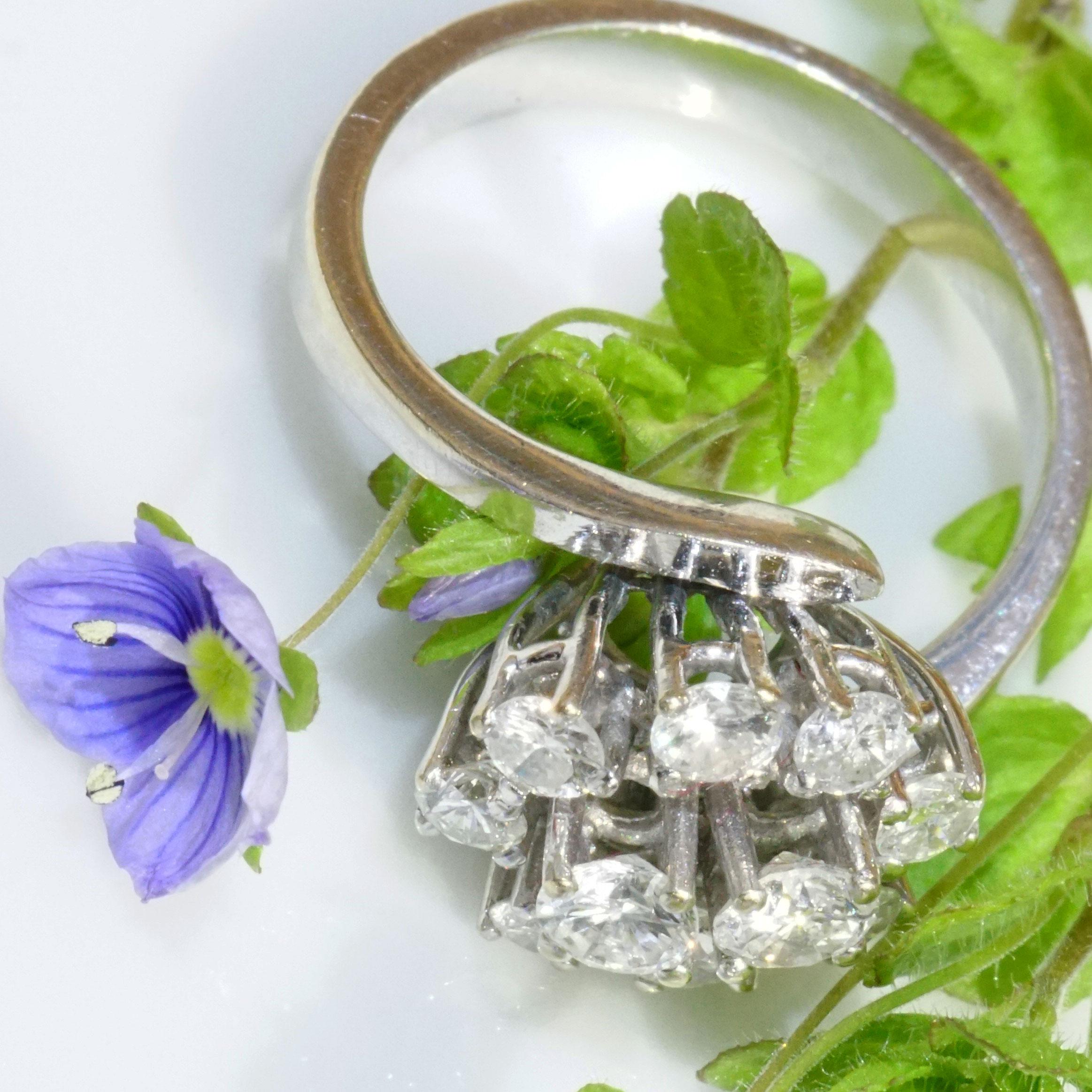 Brillant Ring Diamanten 1 ct was für ein charmanter Stil 10 Vollschliff Diamanten W / SI  im Angebot 7