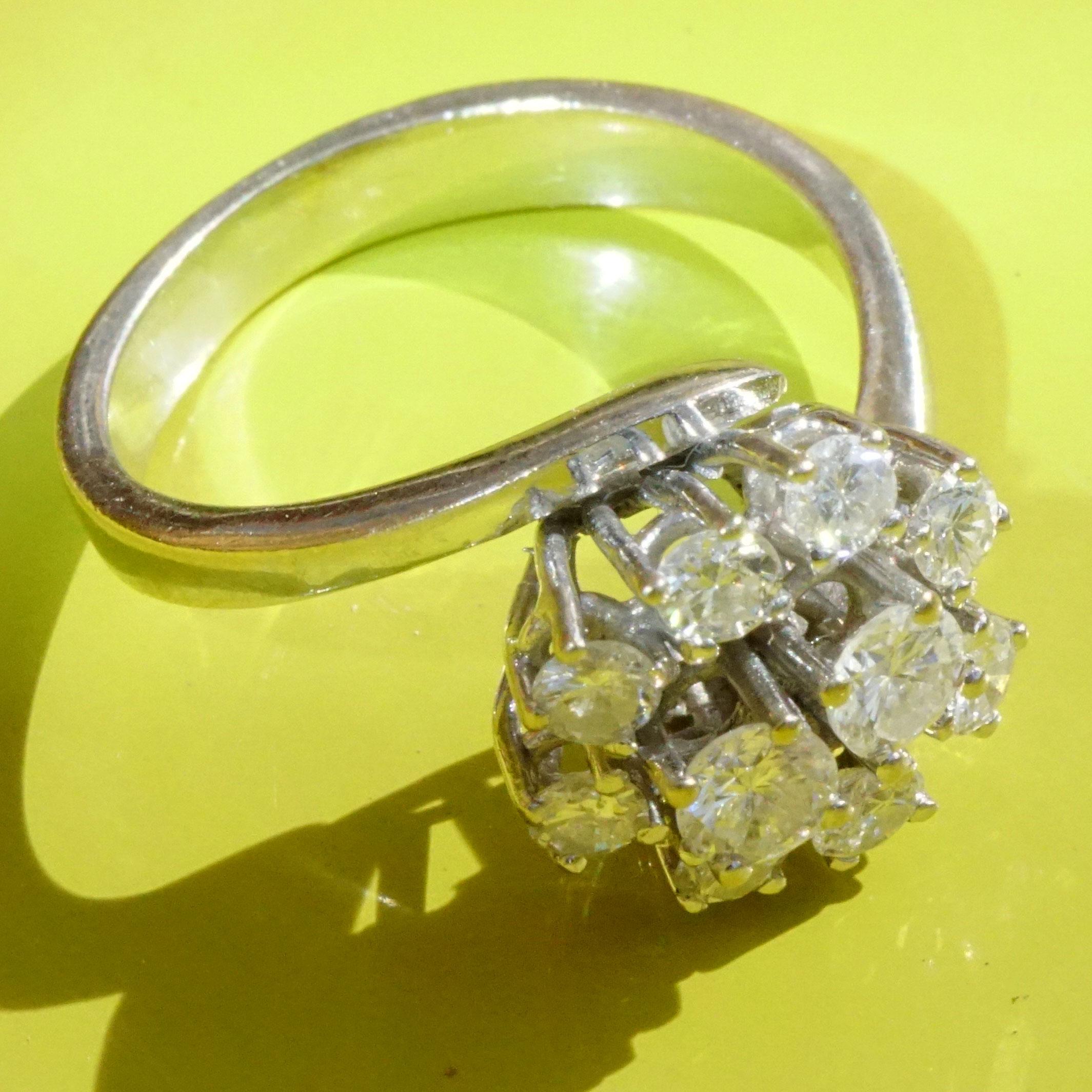 Brillant Ring Diamanten 1 ct was für ein charmanter Stil 10 Vollschliff Diamanten W / SI  (Brillantschliff) im Angebot