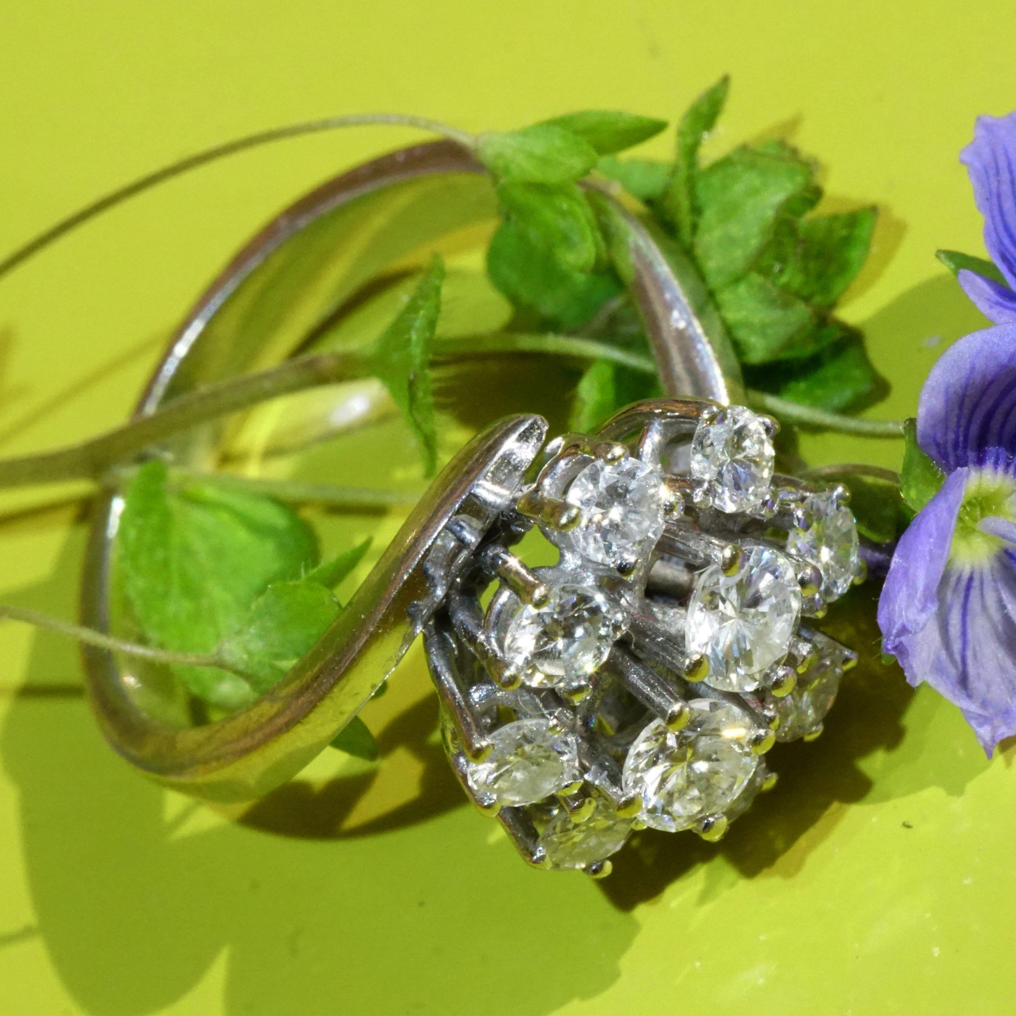 Brillant Ring Diamanten 1 ct was für ein charmanter Stil 10 Vollschliff Diamanten W / SI  im Angebot 1