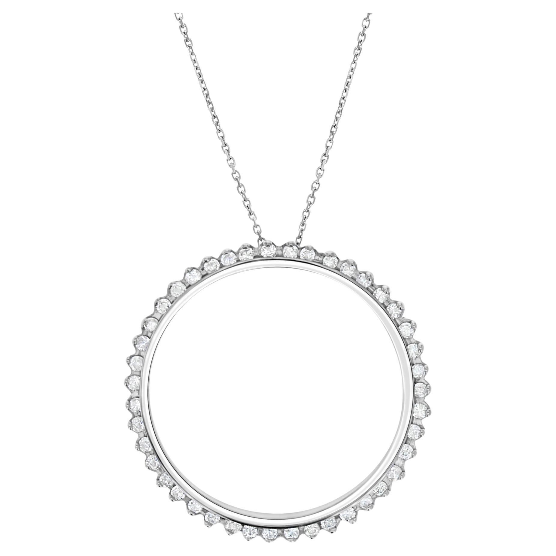 1 CT Circle of Life Diamond Necklace 14k White Gold For Sale