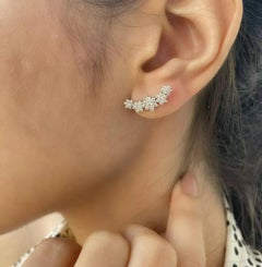 1 Ct Diamond Floral Climber Earrings Minimalist Ear Crawler 14k Gold