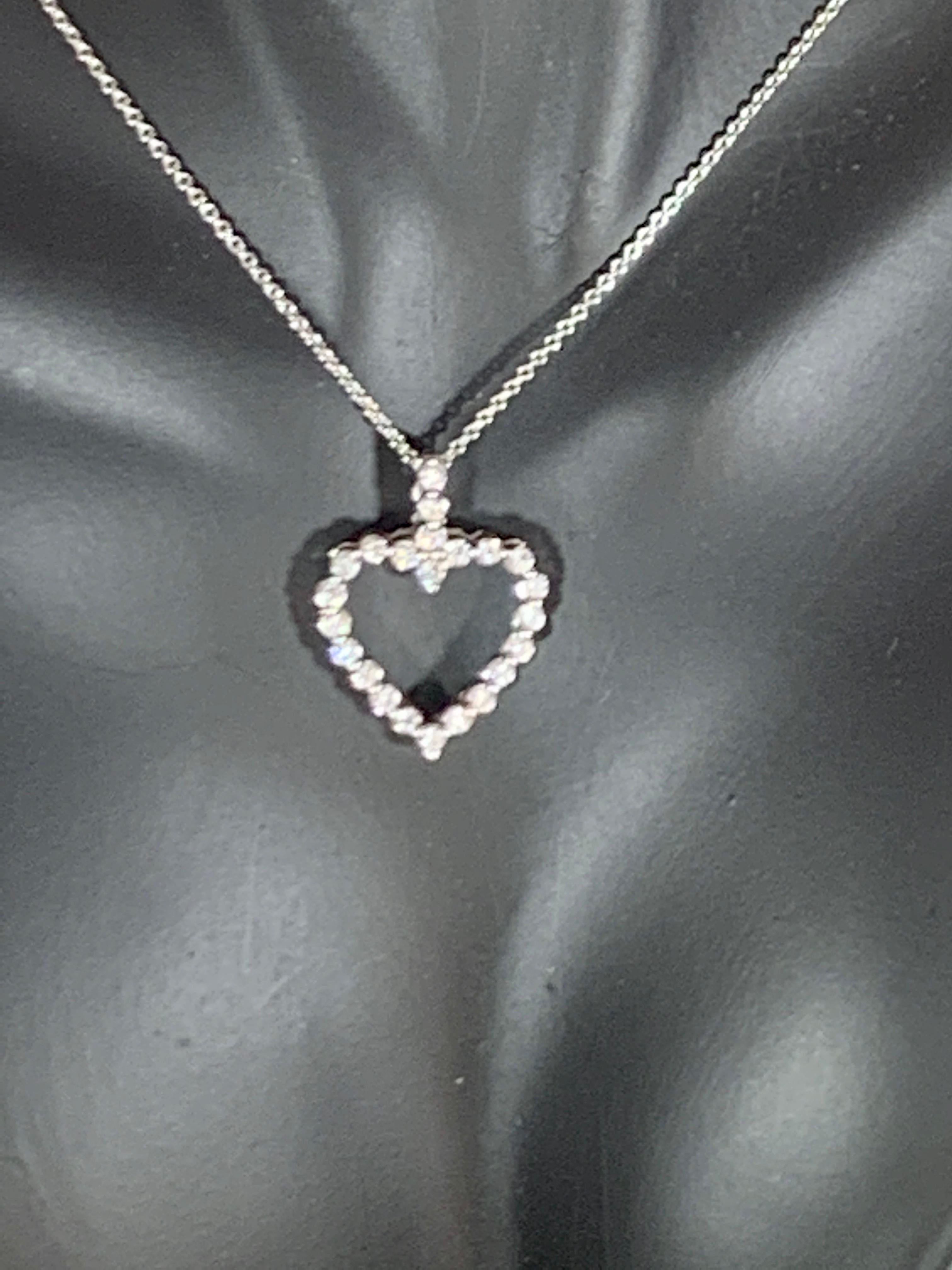 Women's 1 Carat Diamond Heart Pendant/ Necklace 14 Karat White Gold with Chain For Sale