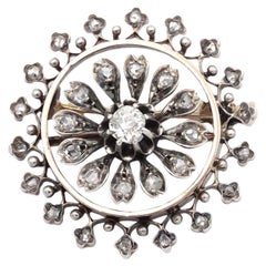 broche de diamantes de 1 ct, broche circular victoriano de oro de 18 quilates y plata