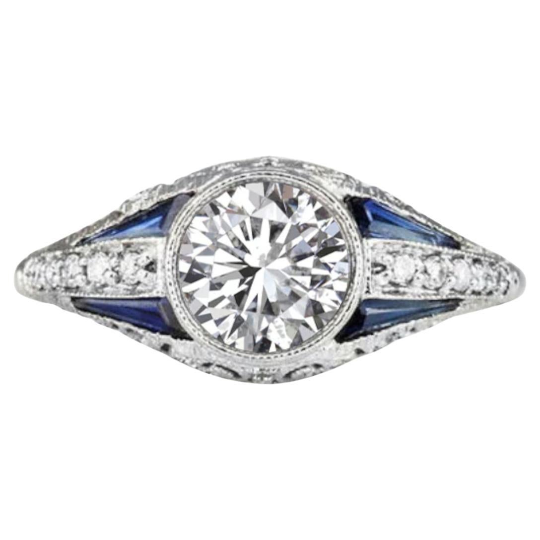 Diamond and Sapphire Engagement Ring Bezel Ring