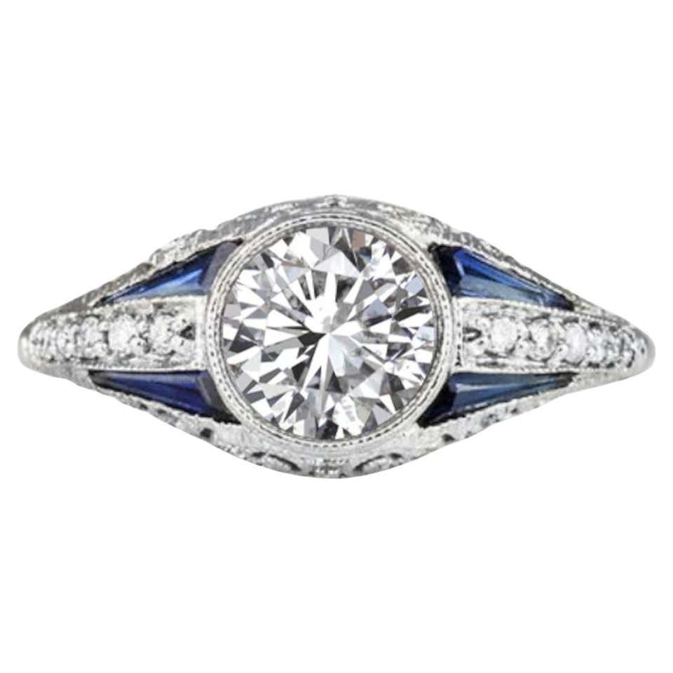 Pink Round Diamond Bezel Set Flower Unique Vintage Engagement Ring ...