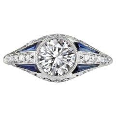 Diamond and Sapphire Engagement Ring Bezel Ring