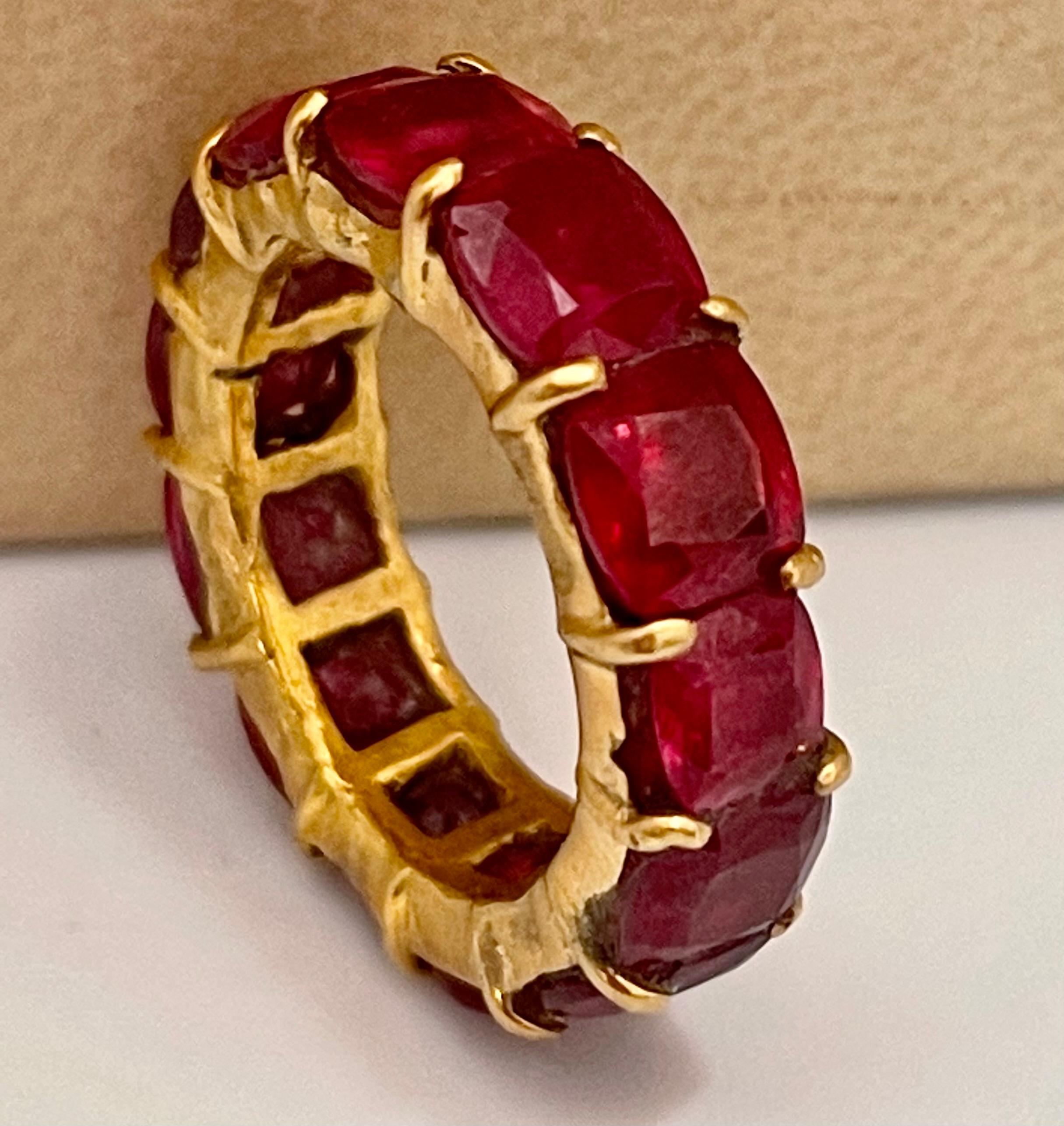 1 Ct Each Cushion Shape Treated Ruby 13 Ct Anniversary Eternity Band/Ring 18KYG For Sale 1